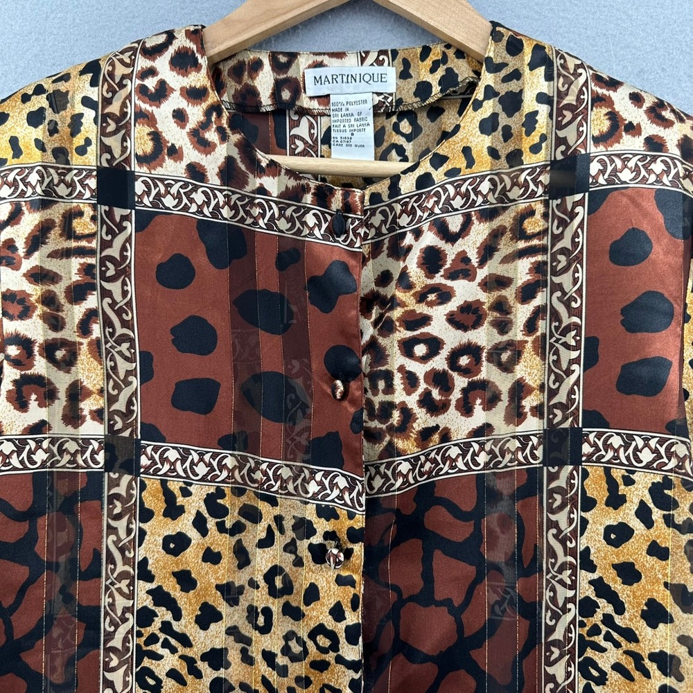 VTG Martinique Animal Print Button Up Long Sleeve Blouse SZ 8 Mobwife Rich 90s‎